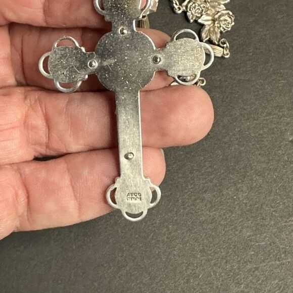 Vintage AFCO Sterling Silver Crucifix with Clear Faceted Crystal Beads Rosary - Picture 5 of 10